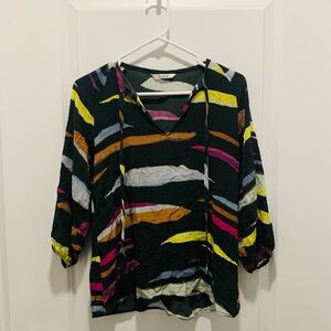 Tucker 100% Silk Abstract Charcoal Gray Classy Business Career Blouse Top Size S